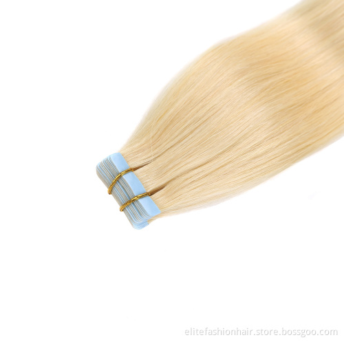613# Blonde Tape In Hair Extensions Shiny Double Drawn Remy Human Hair Cuticle Aligned Tape Hair Extensions